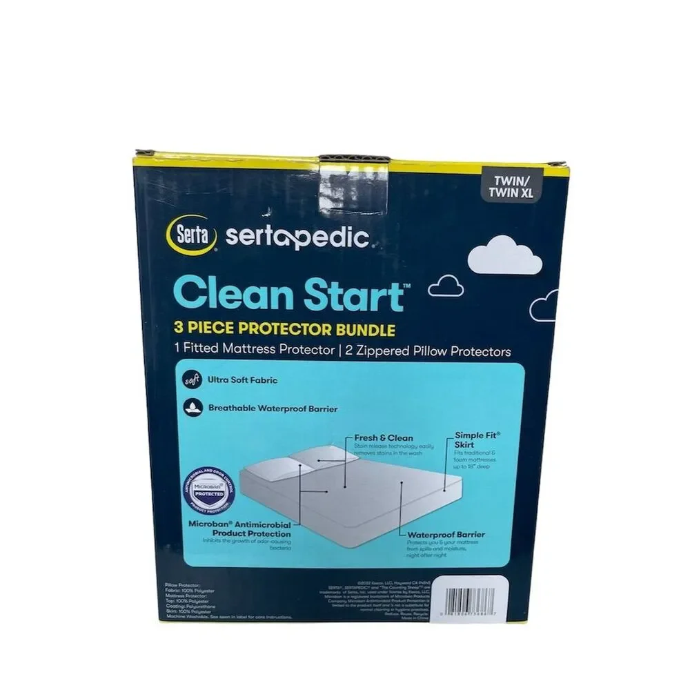SertaPedic Clean Start 3 Piece Mattress Protector Bundle Twin/Twin XL White